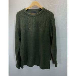 Wallin & Bros Mens L Fisherman Green 100% Lambswool Contrast Cable Knit Sweater